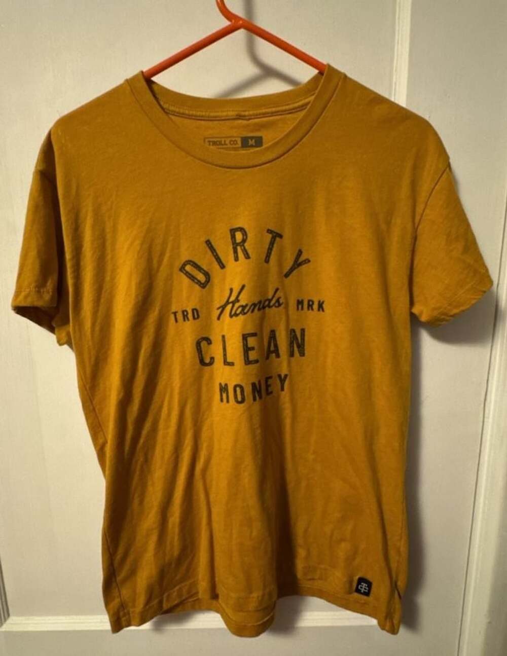 Troll Co. Dirty Hands Clean Money Graphic T-Shirt Mustard Yellow Medium